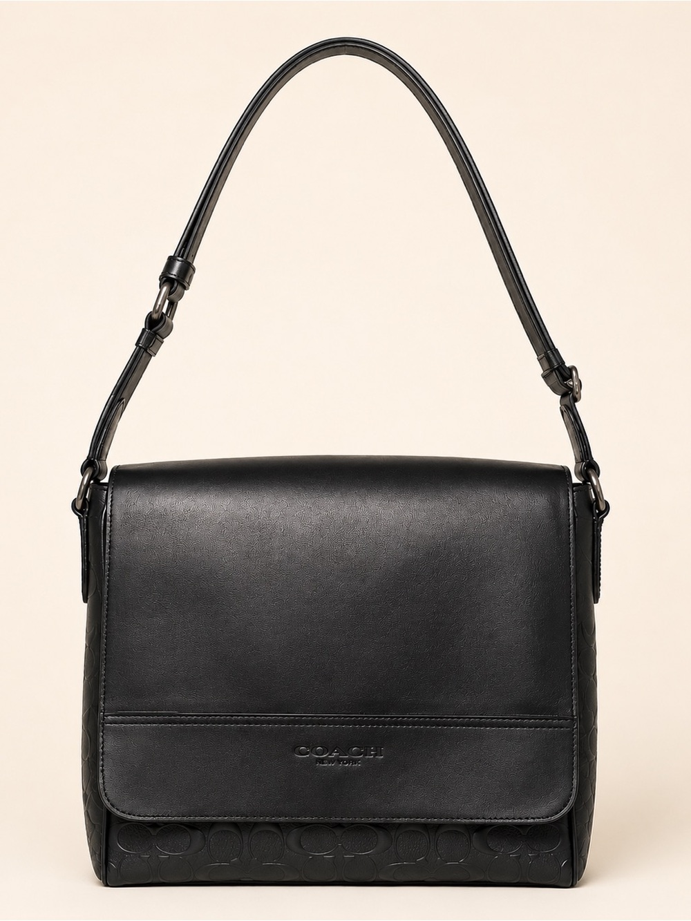 Coach Houston Map Bag Signature Leather Crossbody Black Gunmetal